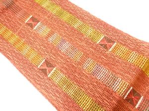 リサイクル　リボン織縞に抽象模様織出し名古屋帯